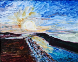 Acryl schilderij, Maya Wildevuur, Zonsondergang, 2017